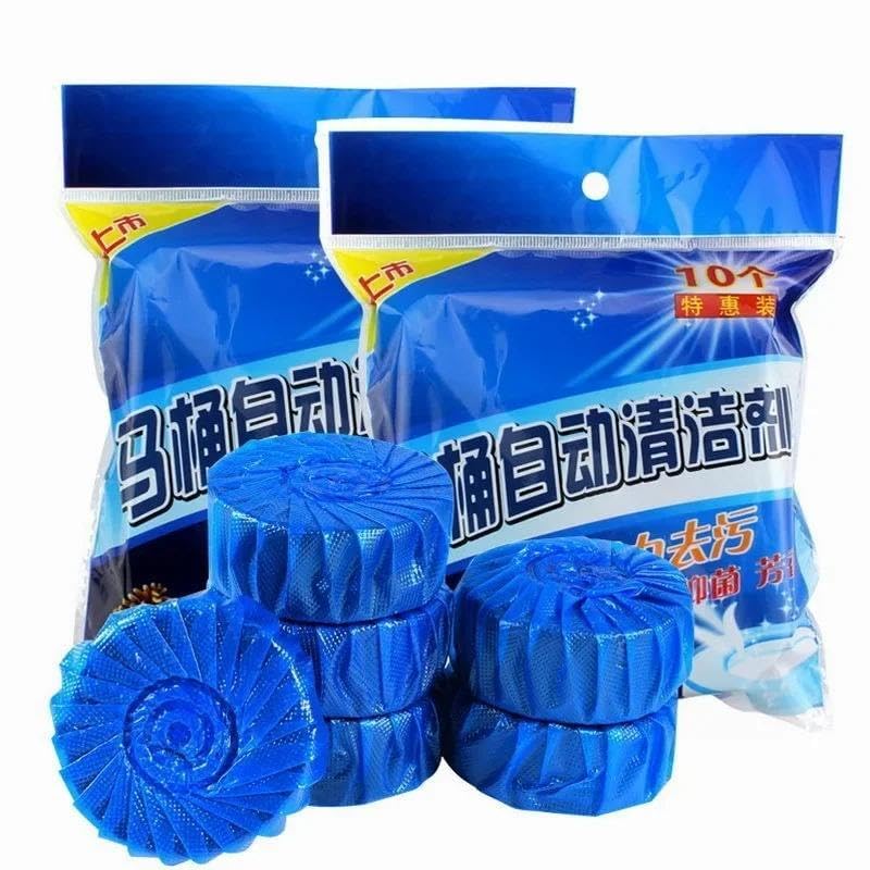 Image of Pack of 10 Automatic Flush Toilet Bowl Cleaner Tablets, Bathroom Toilet Tank Cleaner, Powerful Cleaning Ball Toilet Blue Deep Clean Bubbles, Mild Lemon Scent (10 Tablets)