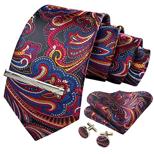 Image of Paisley Floral Mens Tie Formal Necktie Pocket Squares Ties Clips Cufflinks Classic for Men Set