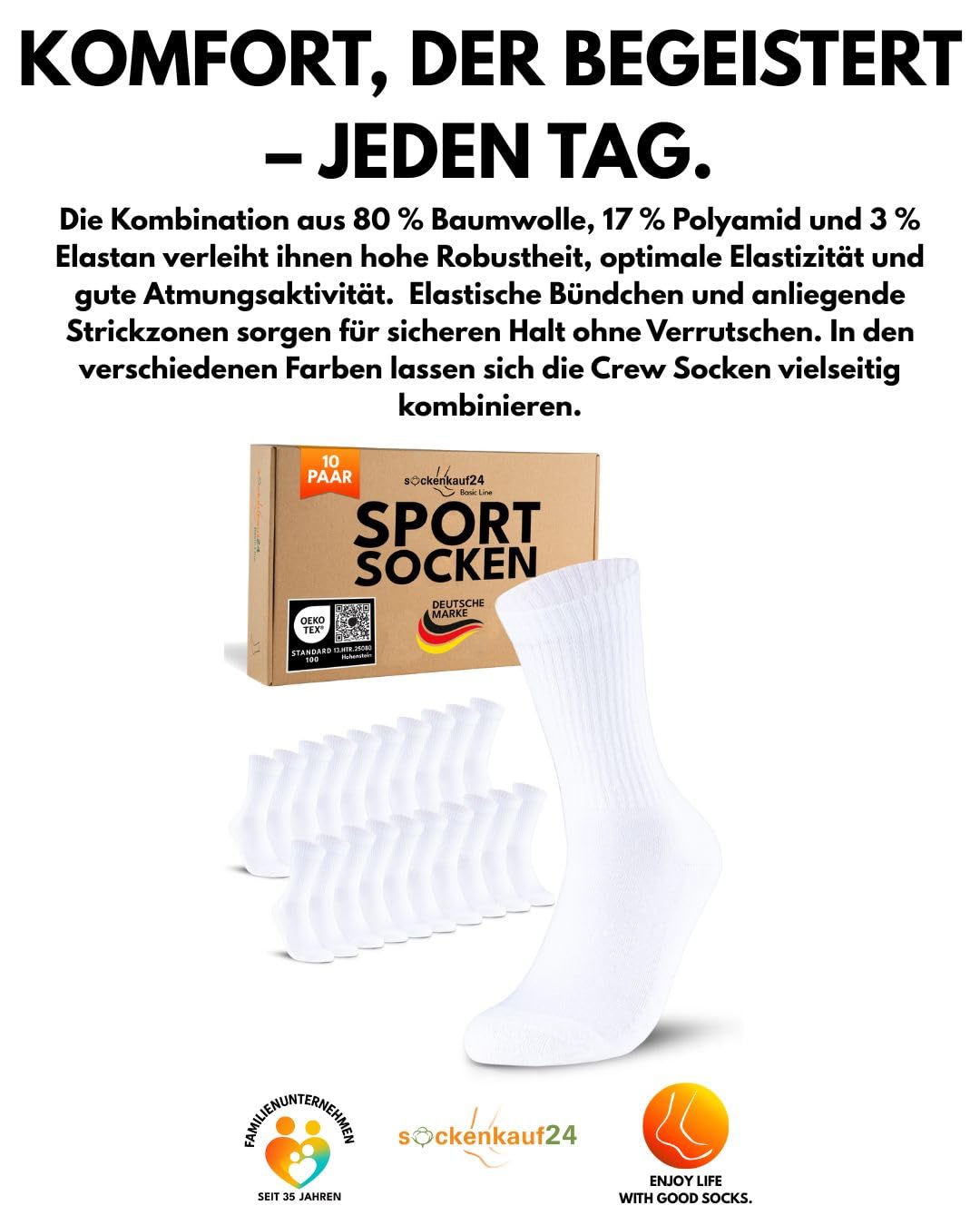 10 Paar Sportsocken Tennissocken Herren Damen Atmungsaktive Crew Socken Baumwolle