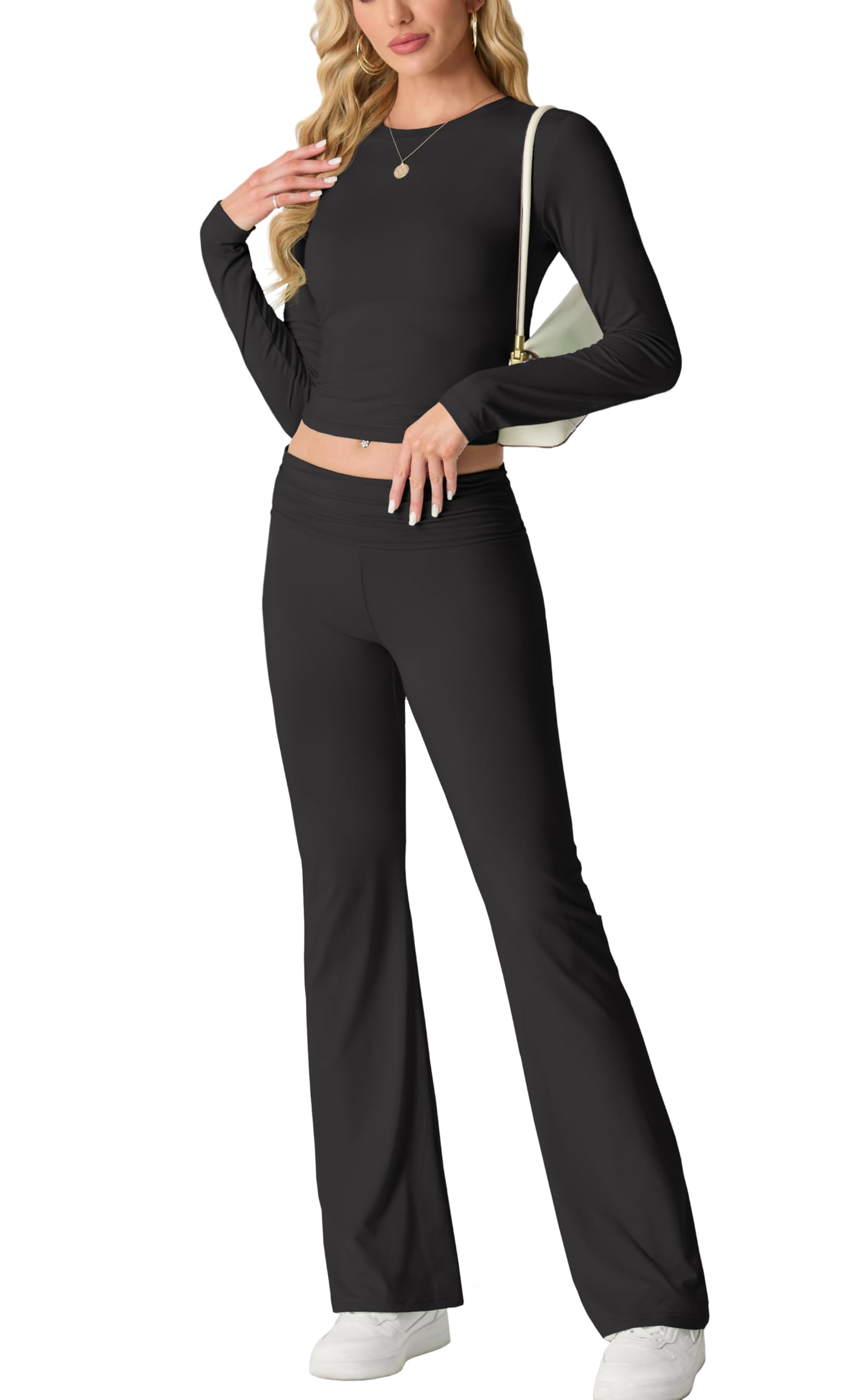 IWOLLENCE Hausanzug Damen Jogginganzug Set Lounge Set 2 Teiler Sportanzug Damen Y2K Outfit Homewear mit Crop Top und Schlaghosen