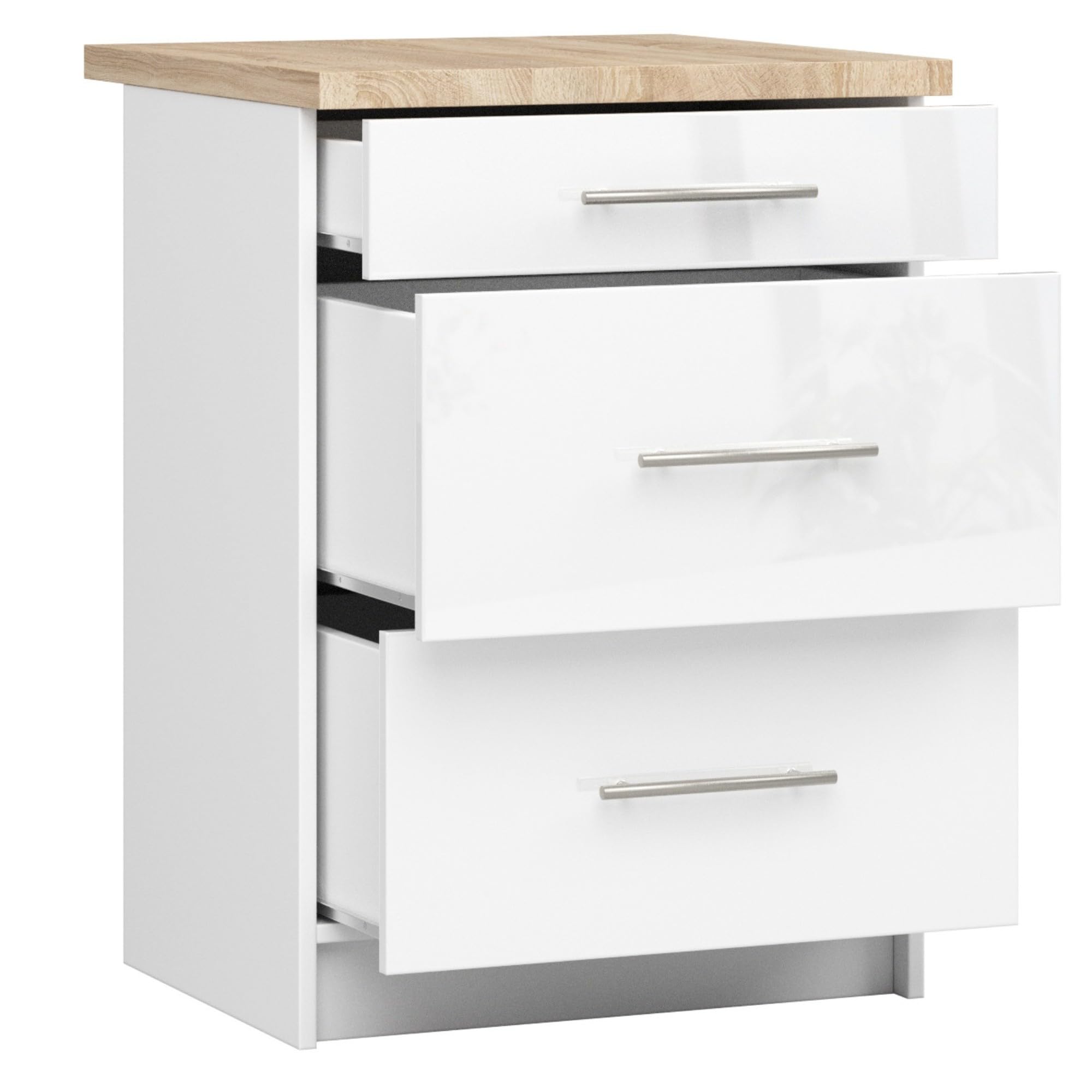 AKORD | Armadio da Cucina con Piano di Lavoro - Oliwia S60 | Mobiletto Base con 3 Cassetti | Mobile Ingresso | Credenza | Penisola | Armadietto | 46 x 60 x 85 cm | Bianco | Bianco lucido