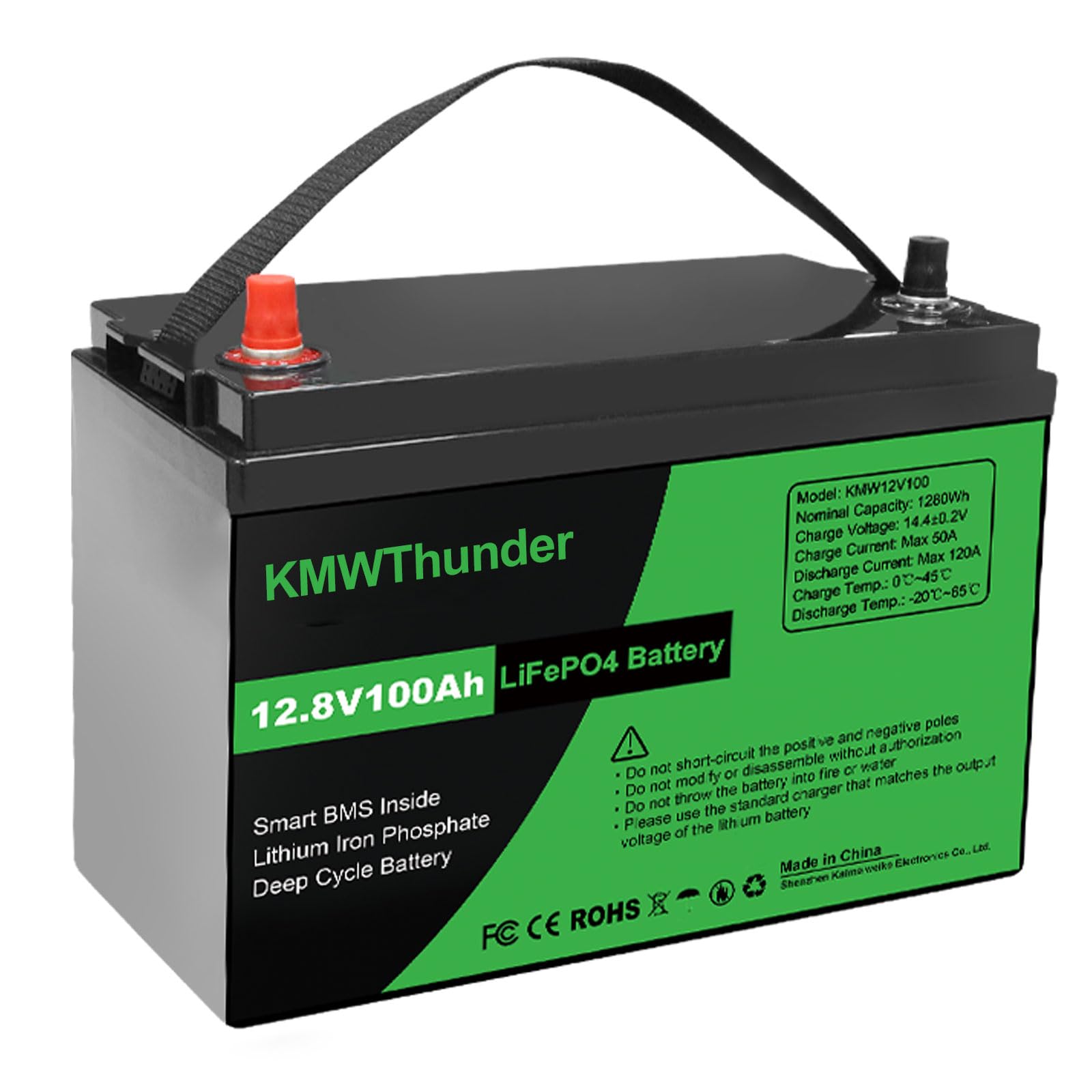 Batterie 12V 100Ah LiFePO4, BMS 100A amélioré Rechargeable avec, jusqu'à 15000 Cycles, Batterie au Lithium 1280Wh, Parfaite pour Les Camping-Cars, caravanes, Camping, systèmes solaires
