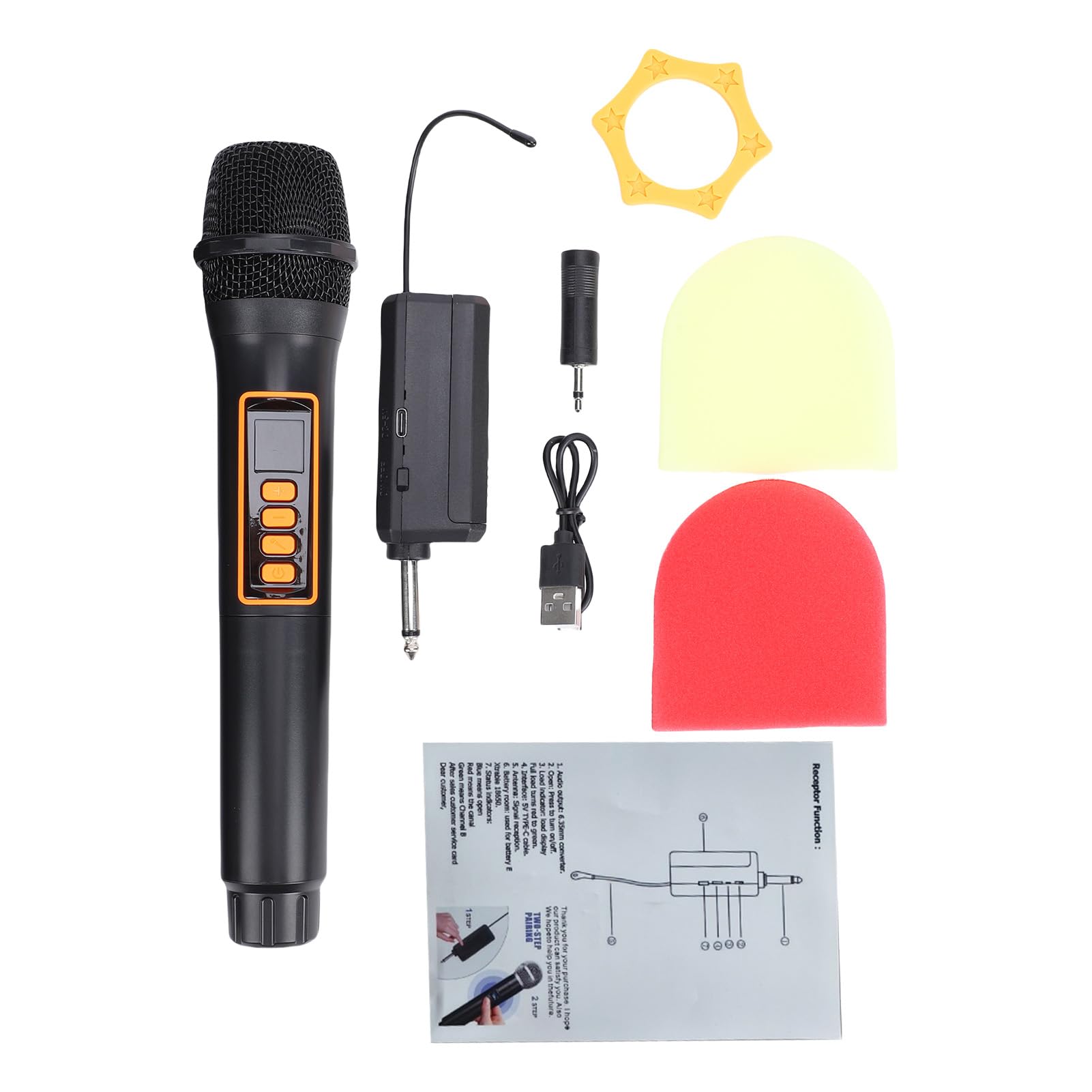 Alomejor Microfono Wireless 2.4G con Ricevitore Ricaricabile, Cardioide Palmare con Interfaccia Audio 6,35mm per Karaoke Festa Palco (1 a 1)