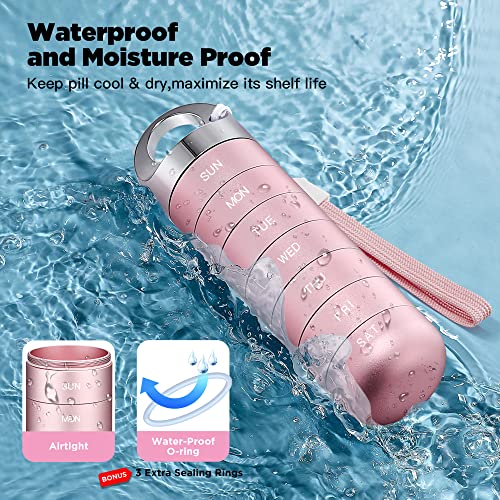 Image of Zannaki Metal Travel Pill Organizer, Portable Waterproof Weekly Pill Box, Large Aluminum Alloy Container, BPA Free 7 Day Daily Medicine Organizer Holder for Vitamin, Fish Oil, Supplement