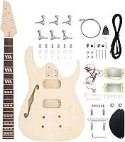 Vista 1 de Kit de guitarra eléctrica para bricolaje, kit para principiantes de 6 cuerdas para diestros con chapa de arce flameada, parte superior de madera