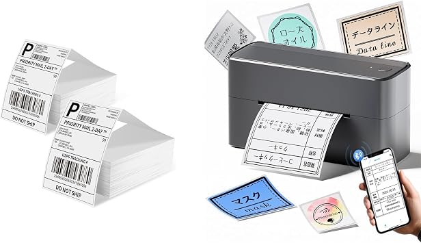 Phomemo 241-BT Thermal Label Printer, Mailing Label Printer, Thermal Label Printer, Bluetooth & Thermal Label Stickers, 4 x 6 in, A6, 1000 Sheets