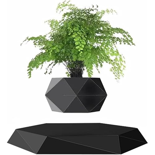 Magnetic Levitating Flower Pot Air Bonsai Black Hexagon Suspension Floating Plant Pot 360 Degree Rotation Pot Home and Office Desk Decor