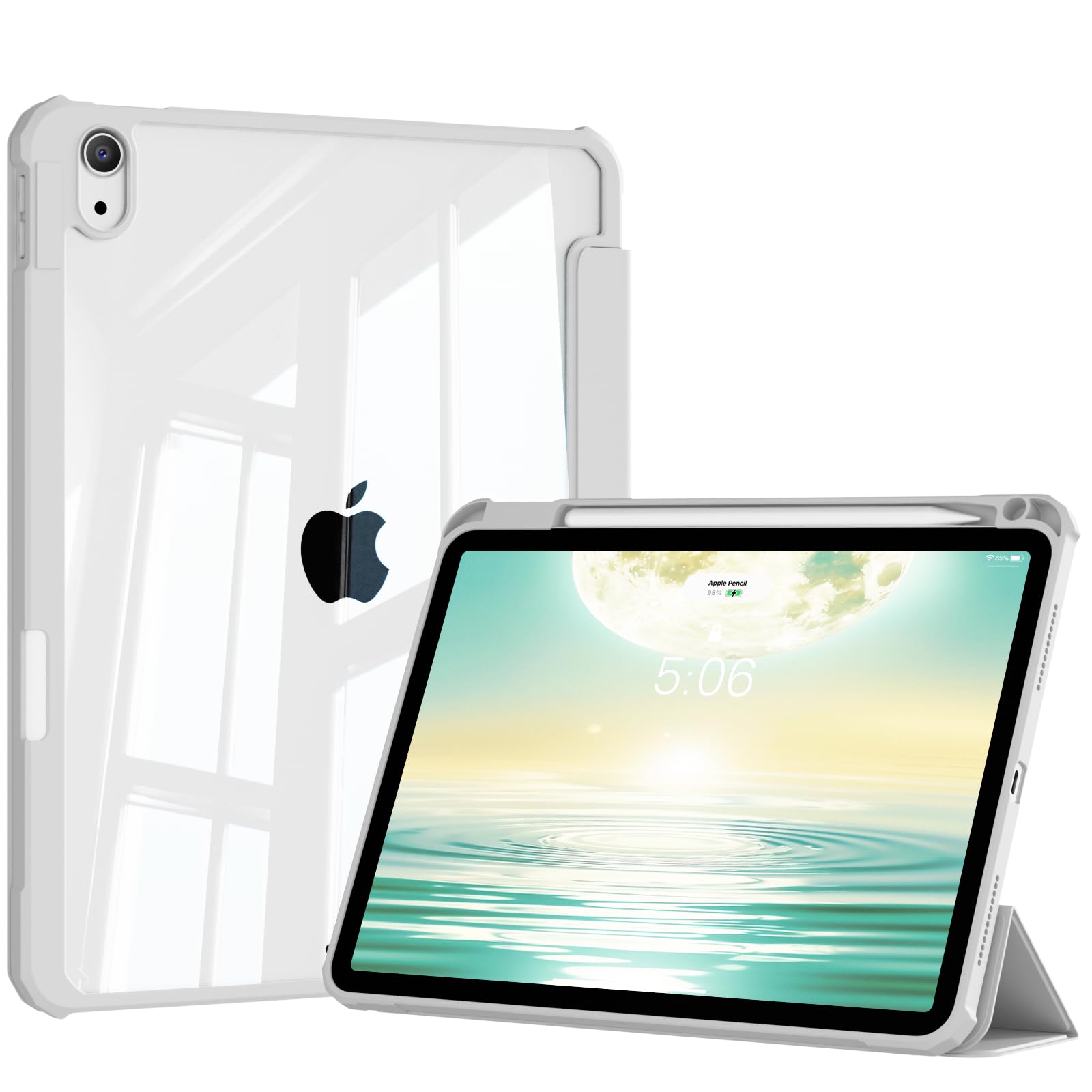 KVTVOU Case for iPad Air 11 Inch (2025/2024, M3/M2), iPad Air 5th/4th Gen 10.9 Inch (2022/2020) with Pencil Holder, Hard Clear Transparent Back & Soft