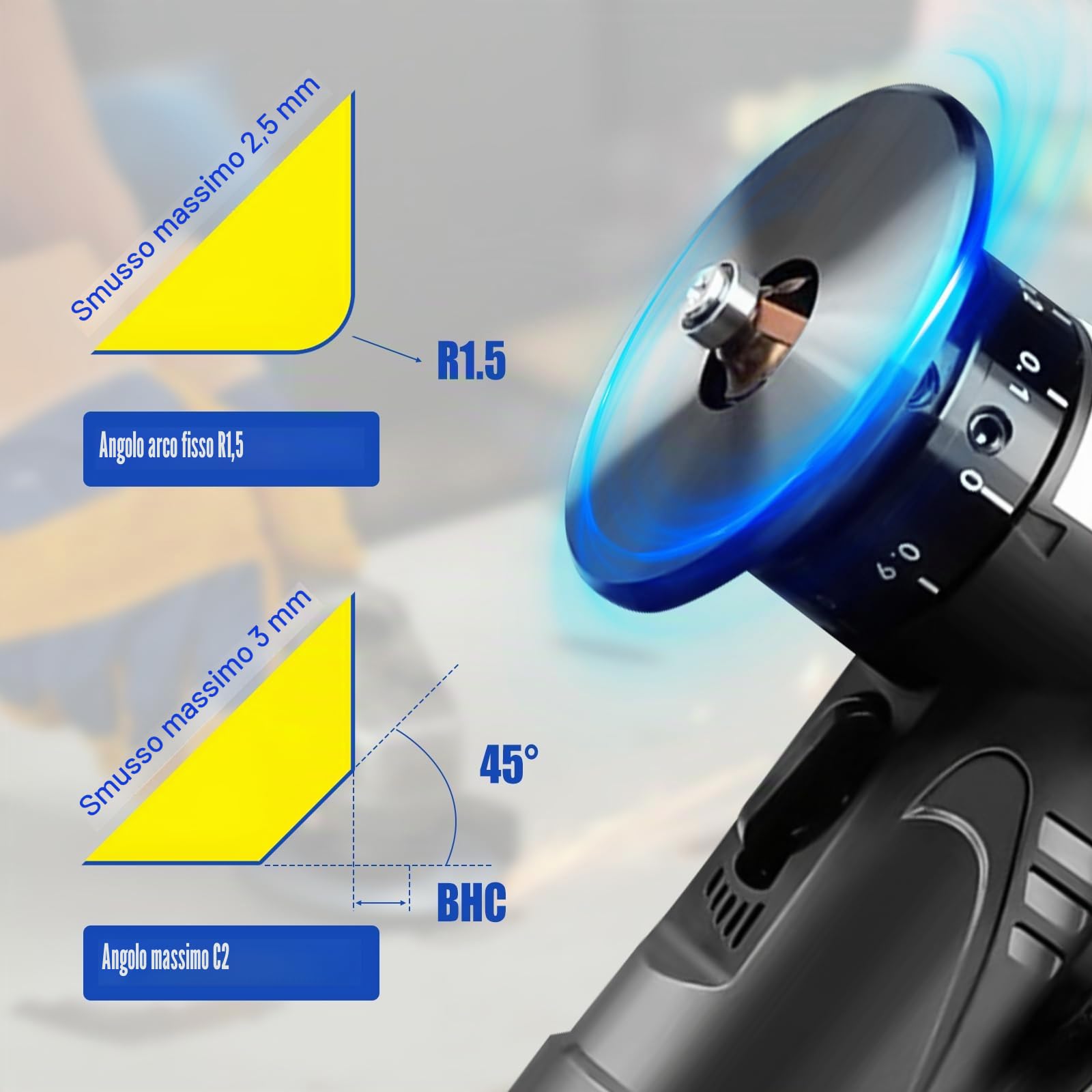 Set di smussatori pneumatici 2-in-1 a 45° con lama e cuscinetti, strumenti manuali di levigatura per angoli curvi, ingresso aria da 1/4 di pollice per smussatura di metallo, levigatura del