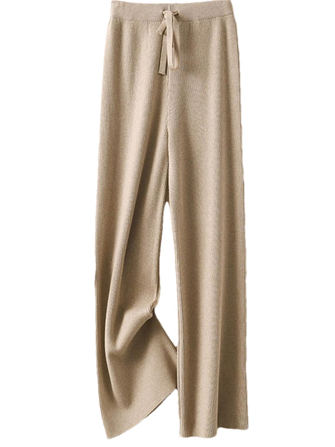 Hndudnff Women Solid Knitted Pants Casual High Waisted Wide Leg Pants Loose Straight Drawstring Pants