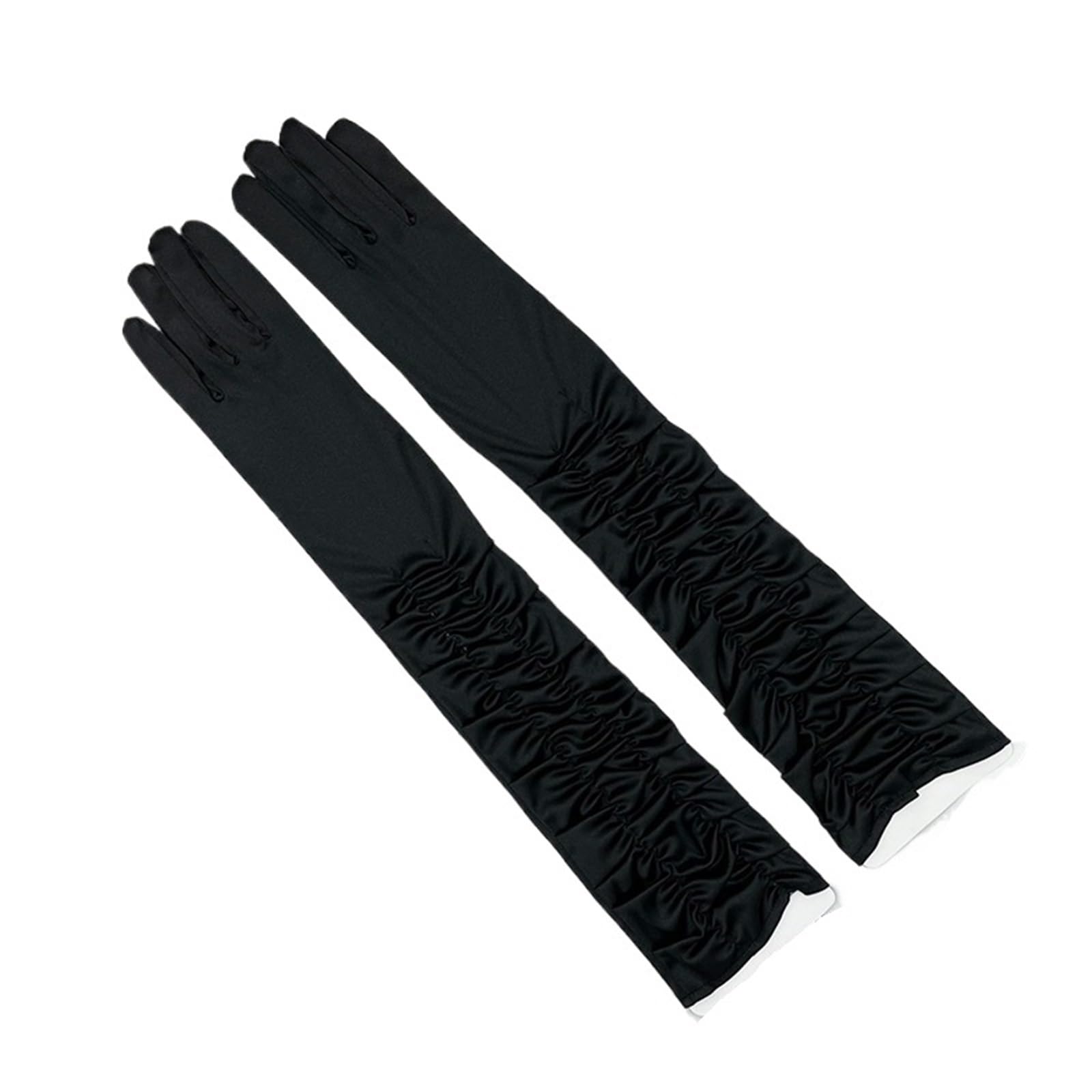Guanti Lunghi in Raso Abito da Sposa da Donna Elegante in Raso Lungo E Sottile con Protezione Solare, Guanto retrò Pieghettato, Guanto da Sole da Guida Elastico Setoso(Black,2 Pairs)