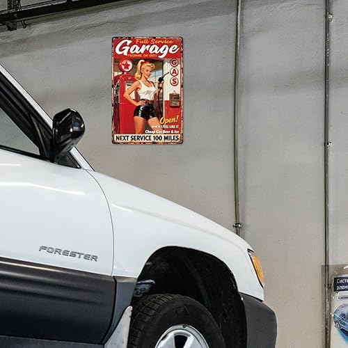 Miniatura 3 de WADORN Garage Gas Pin-Up little woman Vintage Metal Tin Sign, 8x12 Inch Full Service Gas Station Motorcycle Retro Wall Art Sign Funny Route Auto