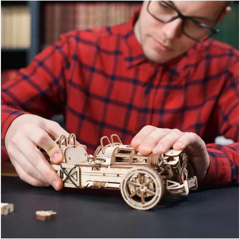 Ugears Three-Wheeler UGR-S, 3D Puzzle, 3.5-inch Height, Brown