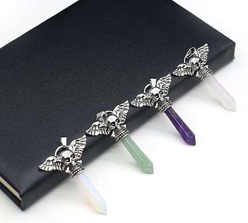 Miniatura 5 de LHJ 7 colgantes de piedra natural hexagonales puntiagudos chakras cristal ágata piedra cráneo ala diablo aleación diseño para hacer joyas collar,