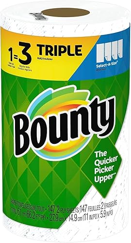 Bounty Select-A-Size - Rollos de cocina toalla de papel, 2 capas, blanco, 147 hojasrollo, 12 rolloscartón (66980)