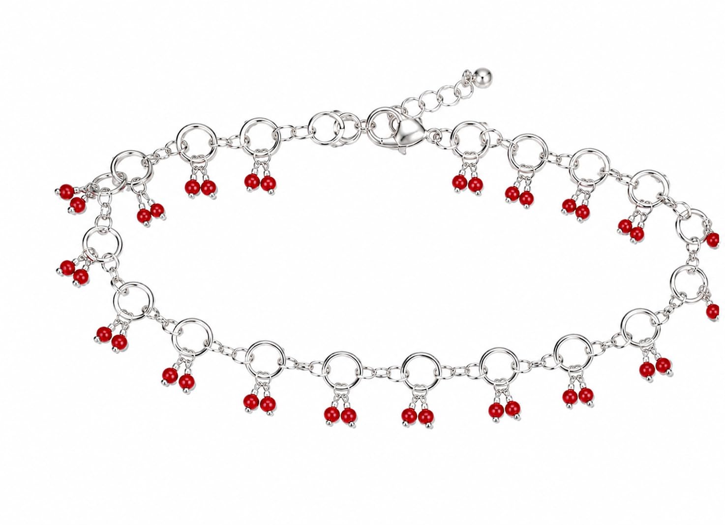 Silver Chain Anklet with Red Bead Charms, RED 1000-image-40