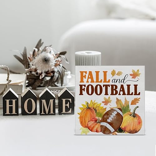Miniatura 6 de Letrero de madera de fútbol para decoración de escritorio, decoración de escritorio de otoño y fútbol, letrero de madera de calabazas de otoño,