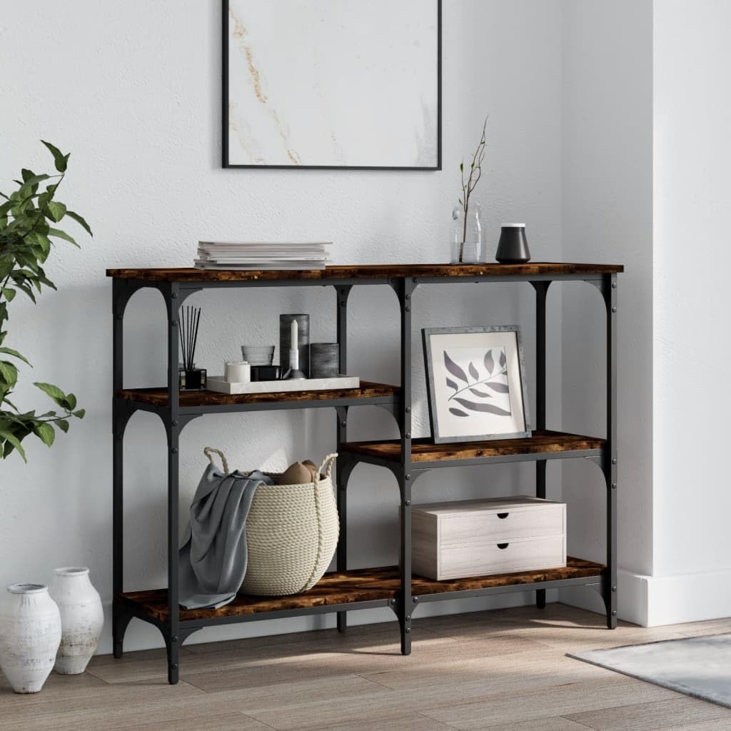 SXZenSpace Console Table Smoked Oak 102x29x75 cm, Engineered Wood & Metal Hallway Sofa Accent with Adjustable Feet, Modern Industrial Side for Living Room Entryway Bedroom