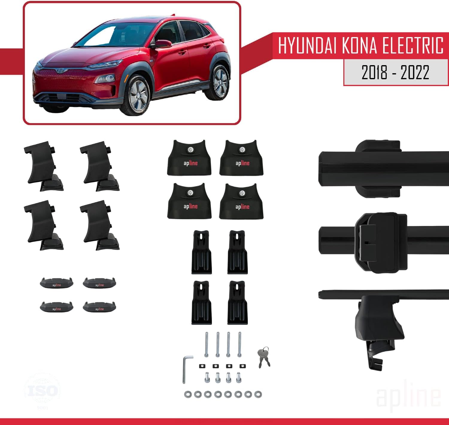 Compatible with Hyundai Kona Electric 2018-2022 ACE-4 Car Roof Rack Cross Bar Black Aluminium 2 Bars