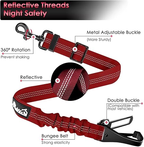 Miniatura 10 de SlowTon Cinturón de seguridad para perro, correa de cinturón de seguridad ajustable para perro, 2 en 1, cinturón de seguridad para perro con