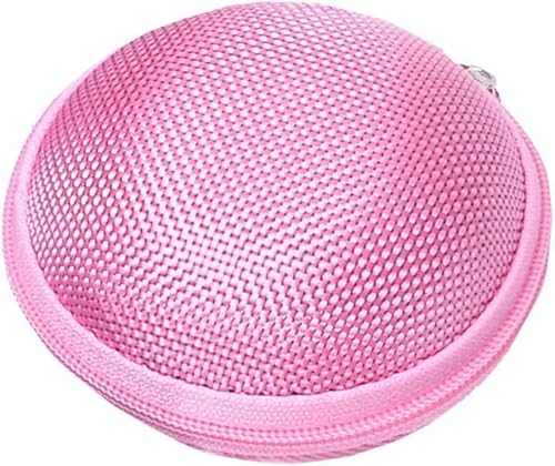 ミニラウンドハードケース トラベルポーチ ピンク イヤホン/小銭/鍵/小物/化粧品/ヘッドホンアクセサリーなどコンパクト収納