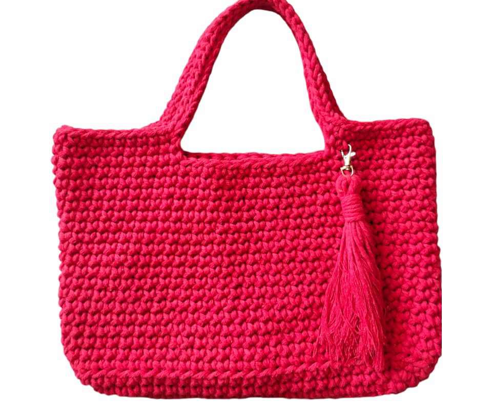 Bolsa croche femenina sacola barbante 24 fios vermelho