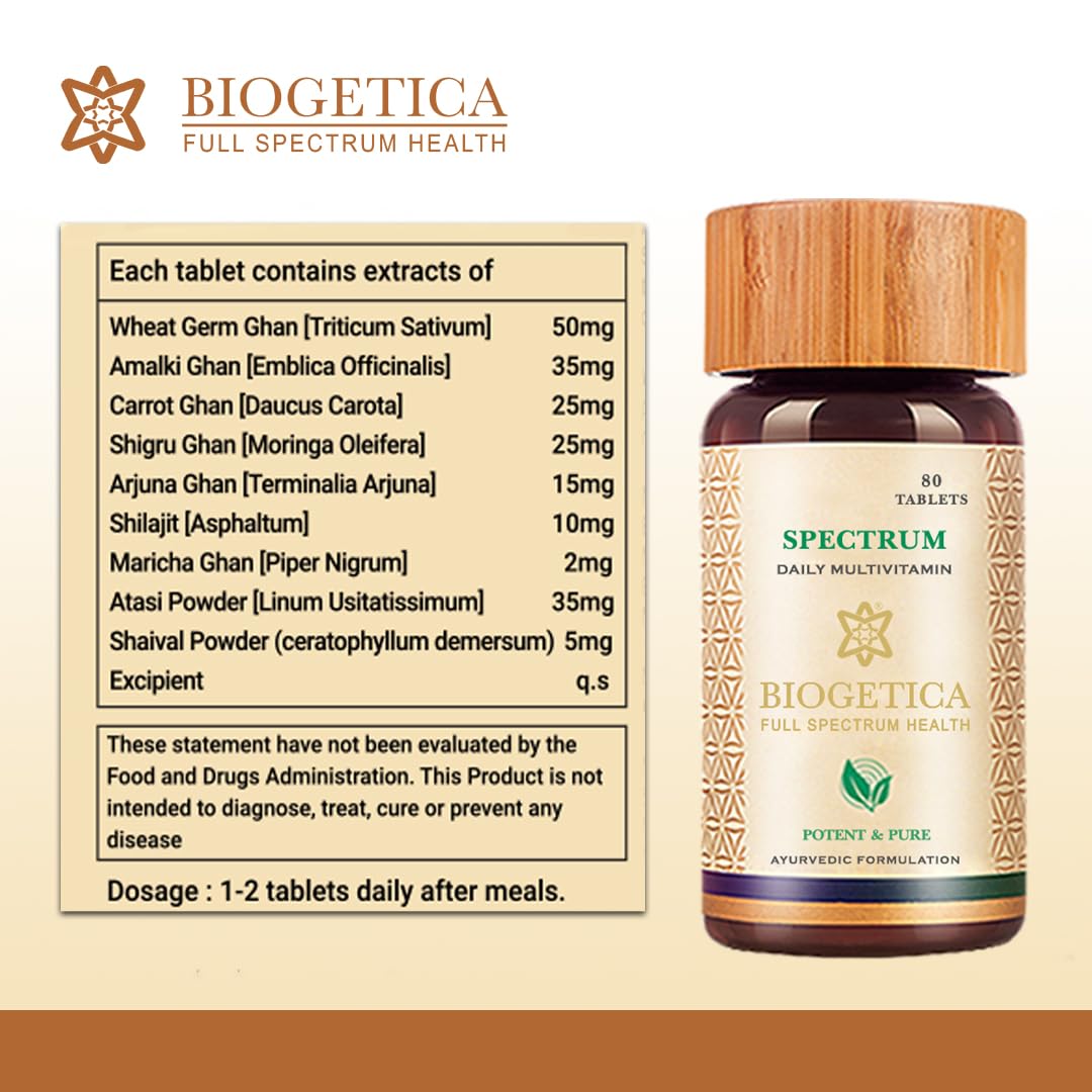 Spectrum Daily Multivitamin Tablets, Ayurvedic Formulation, with Spinach, Amalaki, Arjuna Bark and Wheat Germ, 80 Tablets 4