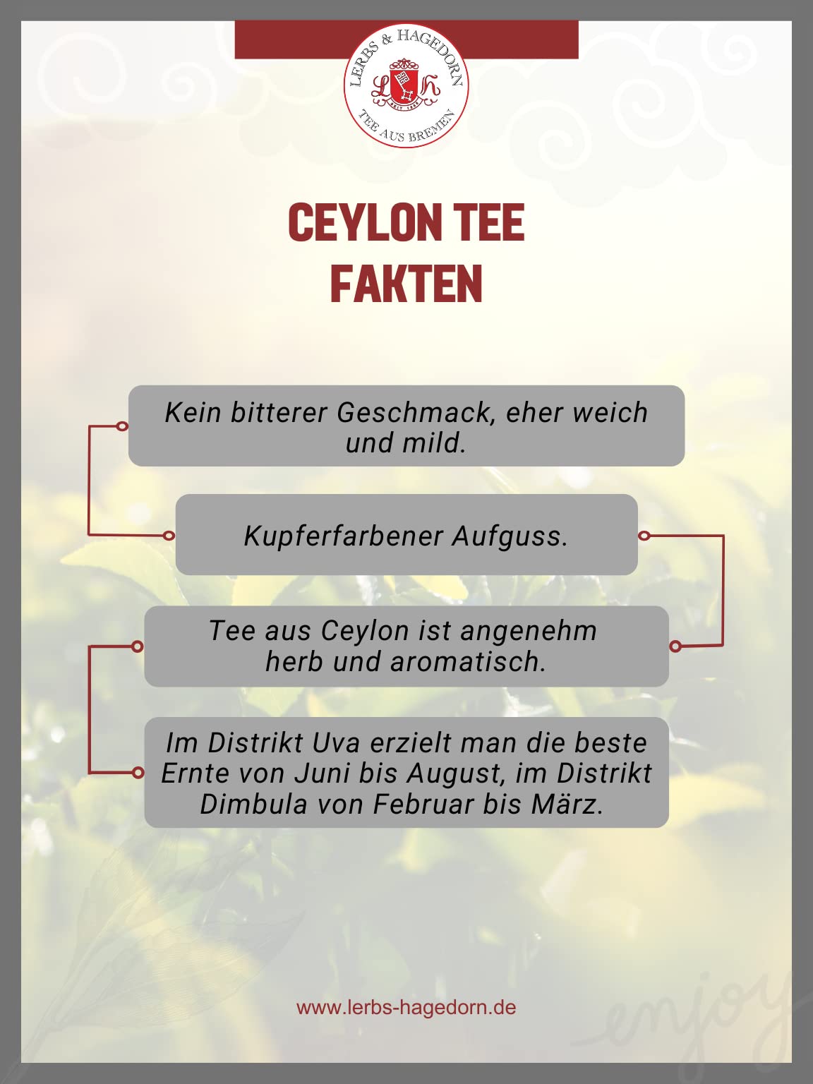 Lerbs & Hagedorn, Bio Tee Ceylon OP Idulgashena |Aromatisch, Mild 1kg (ca. 81 Liter), Blatt-Tee, Schwarztee