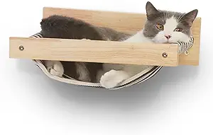FUKUMARU Hammock Wall Mounted Cat Beds and Perches, Wooden Kitten Walls Furniture, Stable Cats Shelves for Sleeping, Playing, Climbing, and Lounging, Black Stripe