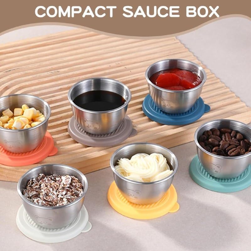 Image of Stainless Steel Mini Storage Containers with Lid Leak-Proof Small Round Sauce & Chutney Cups for Kids Tiffin Lunch Box Salad Dressing Snacks Travel Food Container (2 PCS,50 ml)