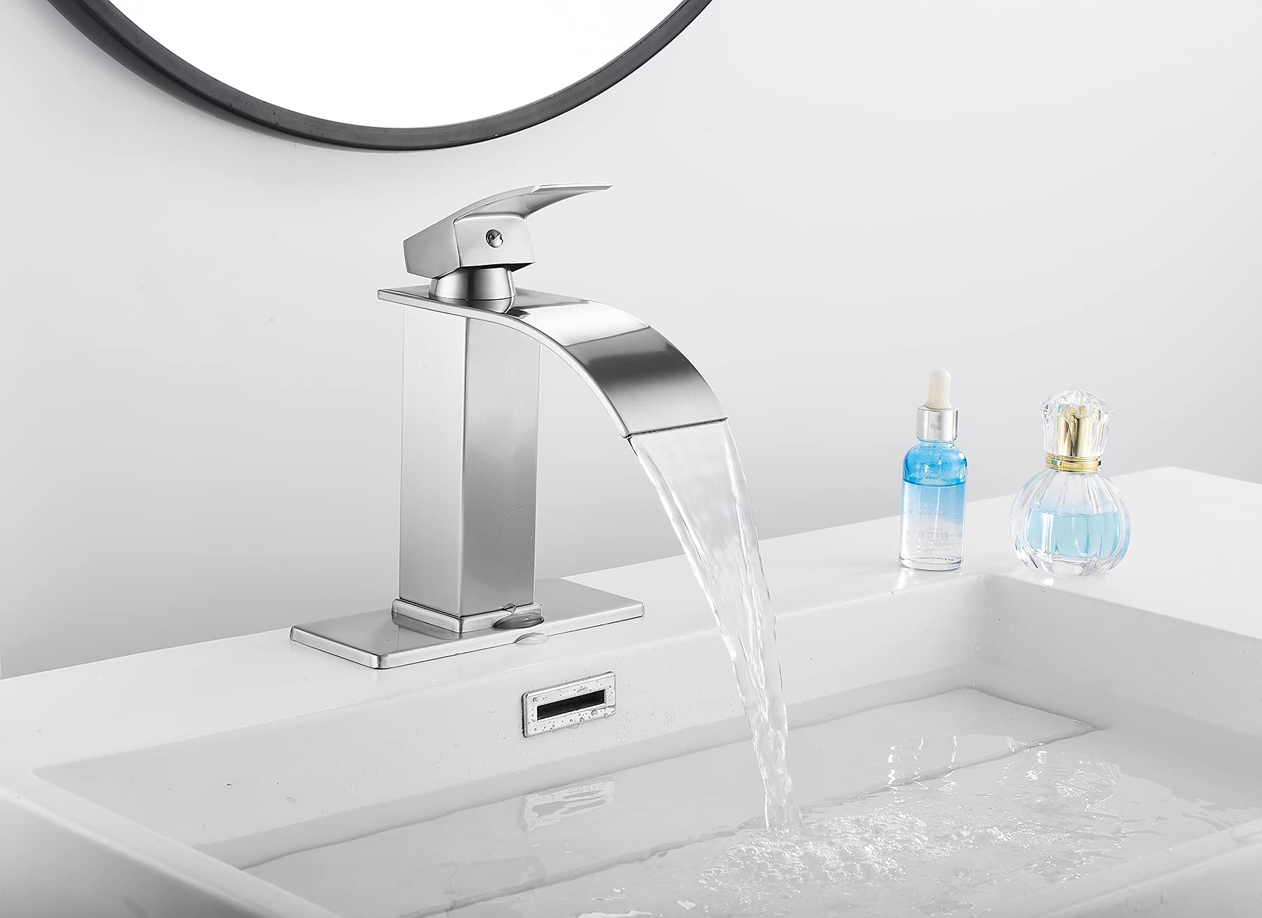 Greenspring Waschbeckenarmatur Gebürstetes Nickel – Wasserfall-Armatur Mit Pop-Up-Ablauf, Einhebel