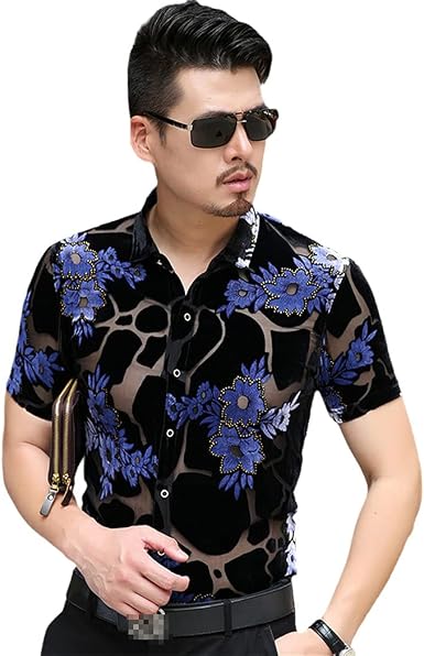 Amazon.com: Camisa floral de verano para hombre, ropa transparente para  club, manga corta, ropa de calle : Ropa, Zapatos y Joyería