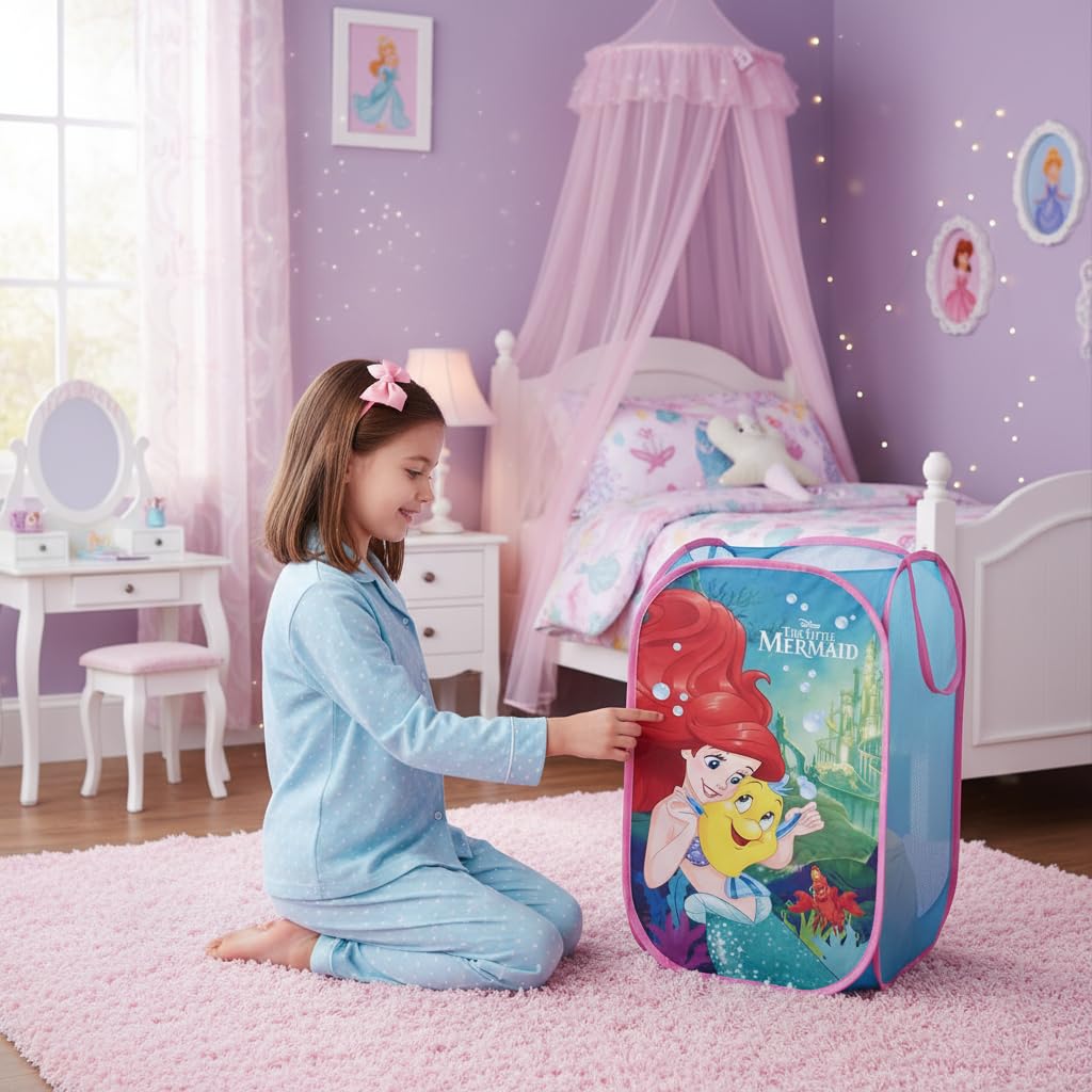 SUPERDIVER - Cesto pieghevole di Ariel La Sirenetta - Licenza Ufficiale Disney The Little Mermaid - Perfetto per giocattoli e vestiti - 36x36x58 cm - Ideale per bambini e bambine.
