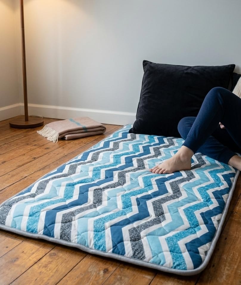 Image of K25 Cotton Floor Bed Mattress with High-Density Foam & Fiber for Extra Bedding | Lightweight Reversible Portable Rolling Mat for Travel Yoga Outdoor & Camping (Size: 72x36x0.8 Inch, Multicolor)