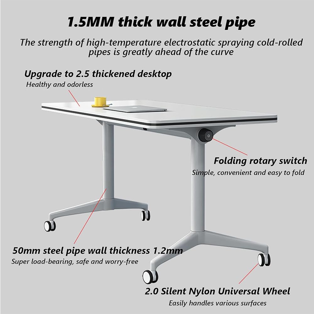 Table de conférence pliable avec roulettes - Design modulaire - Capacité de charge élevée - Portable - Pour réunions de bureau et semi-gain de place