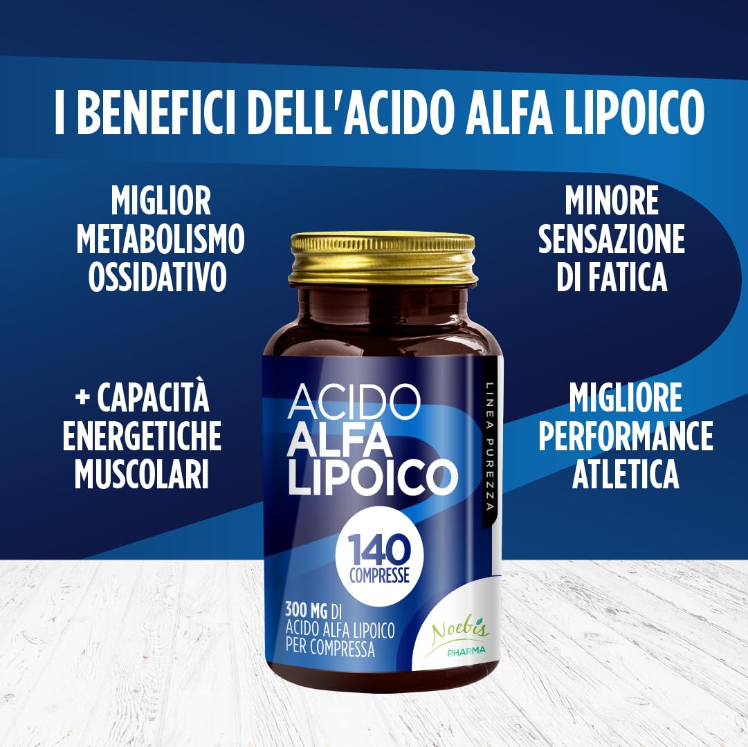 Acido Alfa Lipoico Noebis Pharma - 300 mg per Compressa - 140 Compresse - Supporto Antiossidante e Metabolismo Energetico
