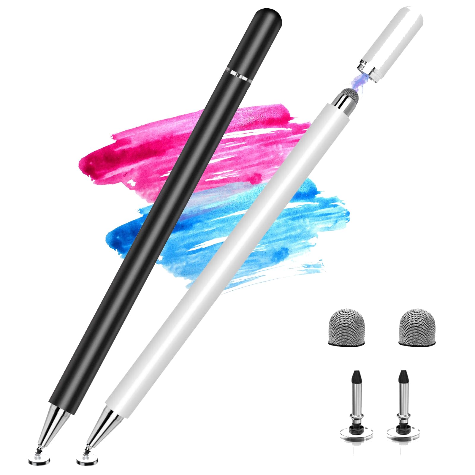 Stylus Pen for iPad 2 Pack, LIBERRWAY 2 in 1 Disc Stylus Pens for Touch Screens, Capacitive iPad Stylus with Magnetic Cap, Compatible with iPad iPhone Pro Android Chromebook (White & Black)