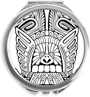 Indian Totem Line Drawing Pole Face Hand Compact Mirror Round Portable Pocket Glass