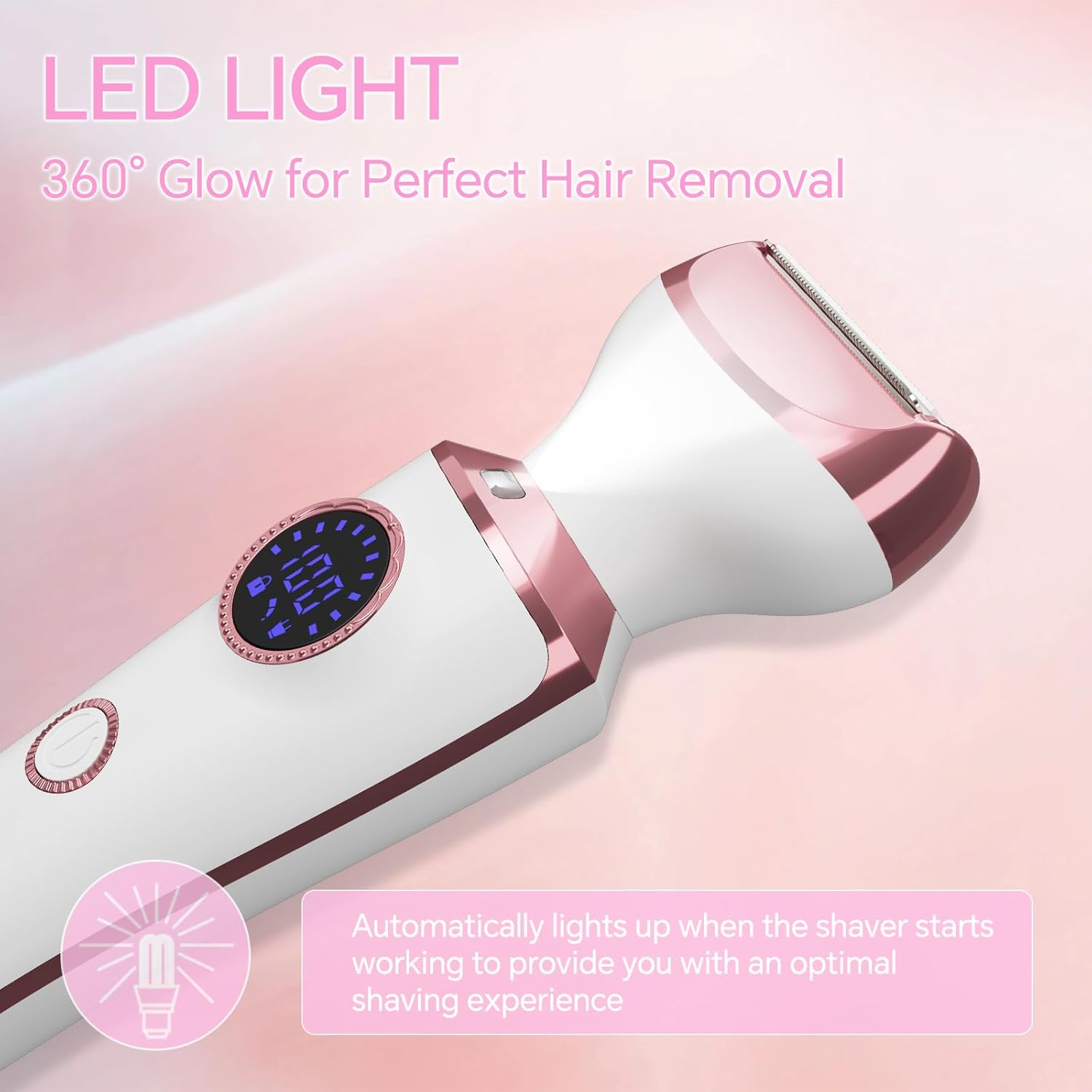 Electric Razor for Women, 4-in-1 Bikini Trimmer & Body Shaver for Face, Legs, Underarms, Pubic Hair, Rechargeable Wet/Dry Painless Hair Removal with LED Light & Travel Lock - Image 3