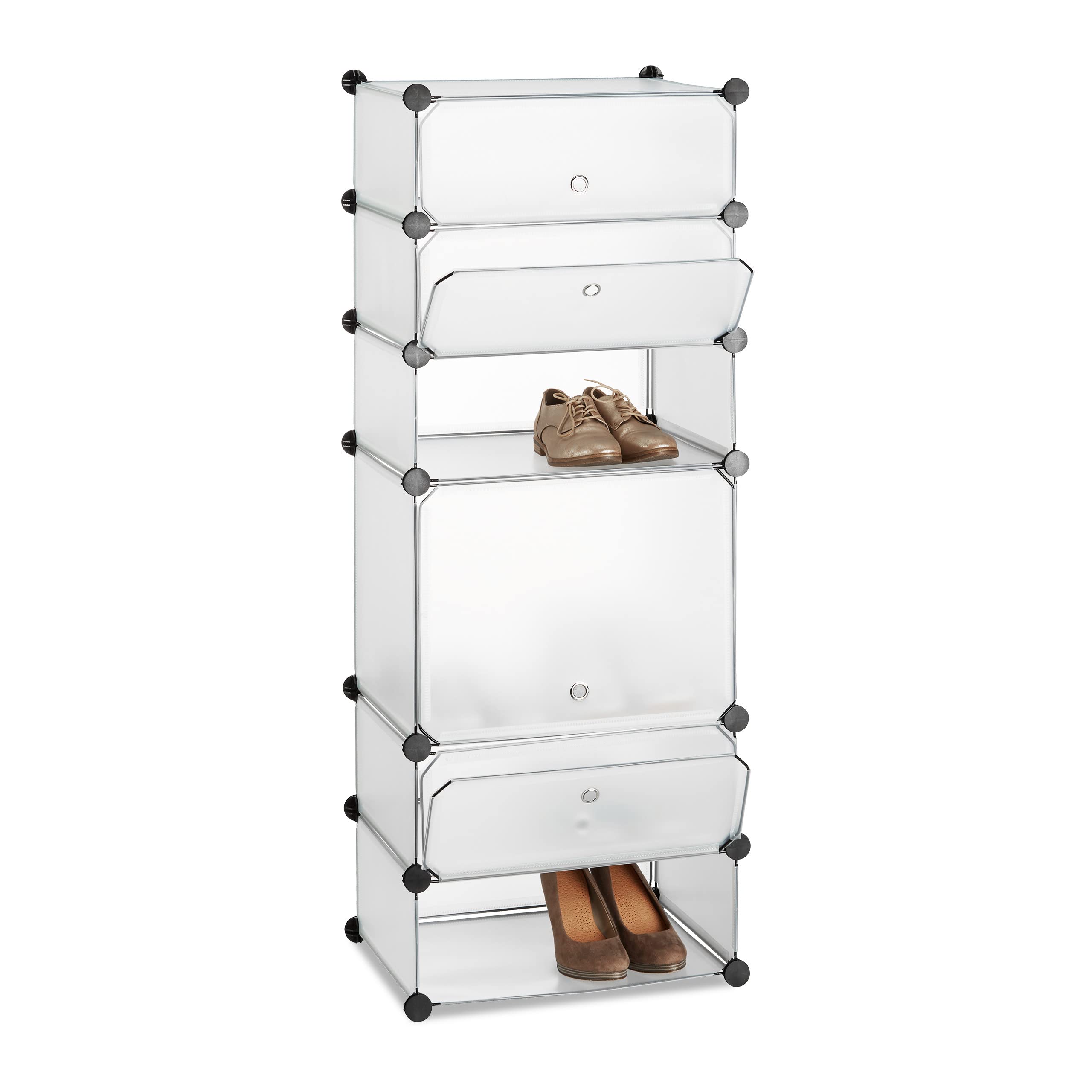 Meuble Chaussures étagère 6 casiers système Plug-in Porte Armoire Rangement HxlxP: 52 x 37 x 9 cm, Transparent