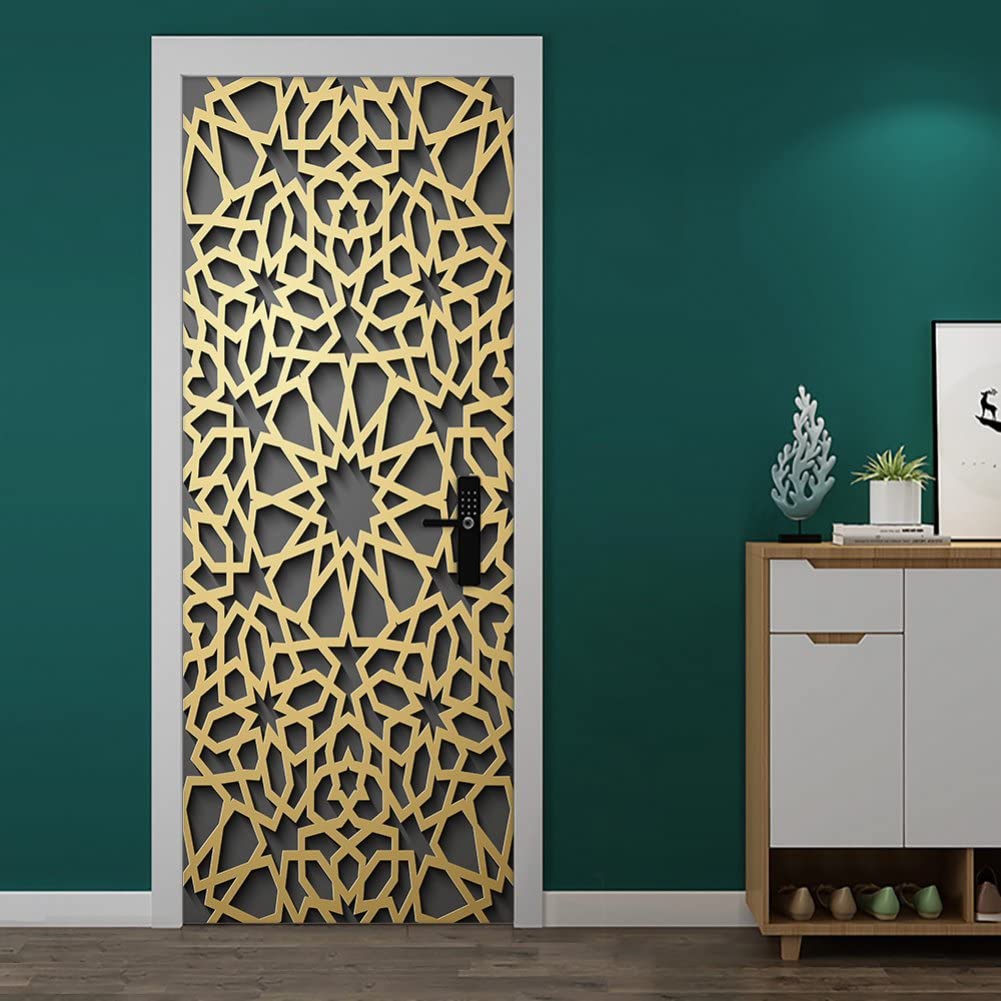 Casiler Door Stickers Murals Muslim Door Wallpaper Door Decals Removable Pvc Door Poster for Home Decoration