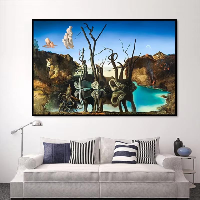 Tableau Salvador Dali cygnes éléphants pour habiller un mur vide de salon