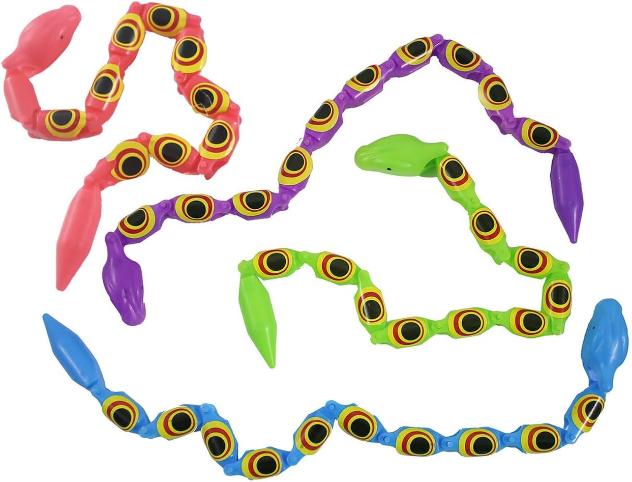Curious Minds Busy Bags Bulk 24 Magic Jointed Moving Wiggle Snakes - Classic Trick Toy - Plastic Segmented Snake Fidget Party Favor (24 Snakes (2 Dozen))