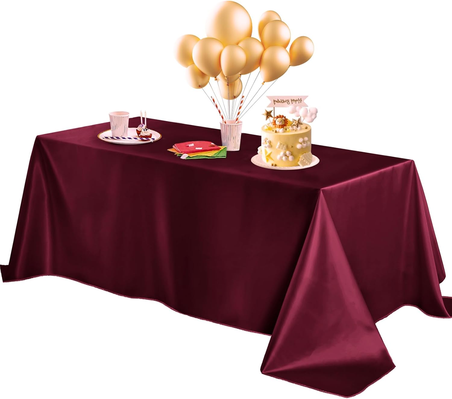 Horbaunal Burgundy Satin Tablecloth 60 x 120 Inches