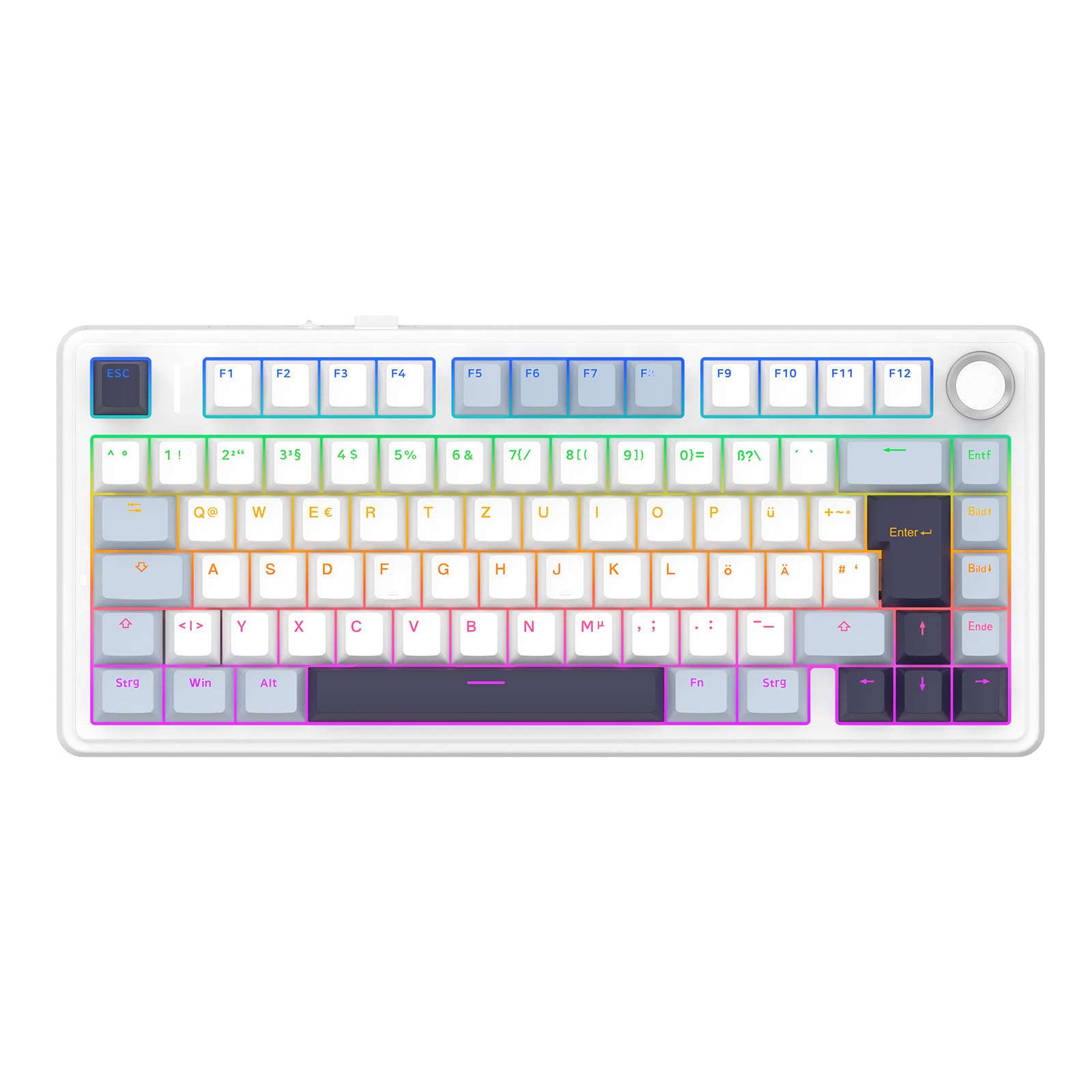 EPOMAKER x Aula F75-ISO Mechanische Tastatur Kabellos, Hot Swap Gaming-Tastatur 75% Prozent, Deutsches Layout QWERTZ, BT/Wireless/USB-C, Knopf& RGB (Light Blue, LEOBOG Reaper Schalter)