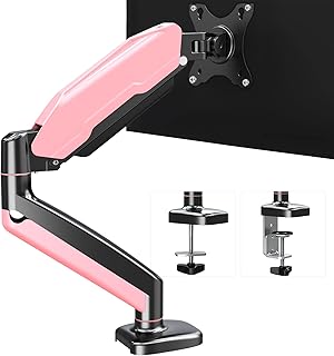 MOUNT PRO Single Monitor Desk Mount - Articulating Gas Spring Monitor Arm, Removable VESA Mount Desk Stand with Clamp and Grommet Base - Fits 13-32" LCD Computer Monitors, VESA 75x75, 100x100, Pink