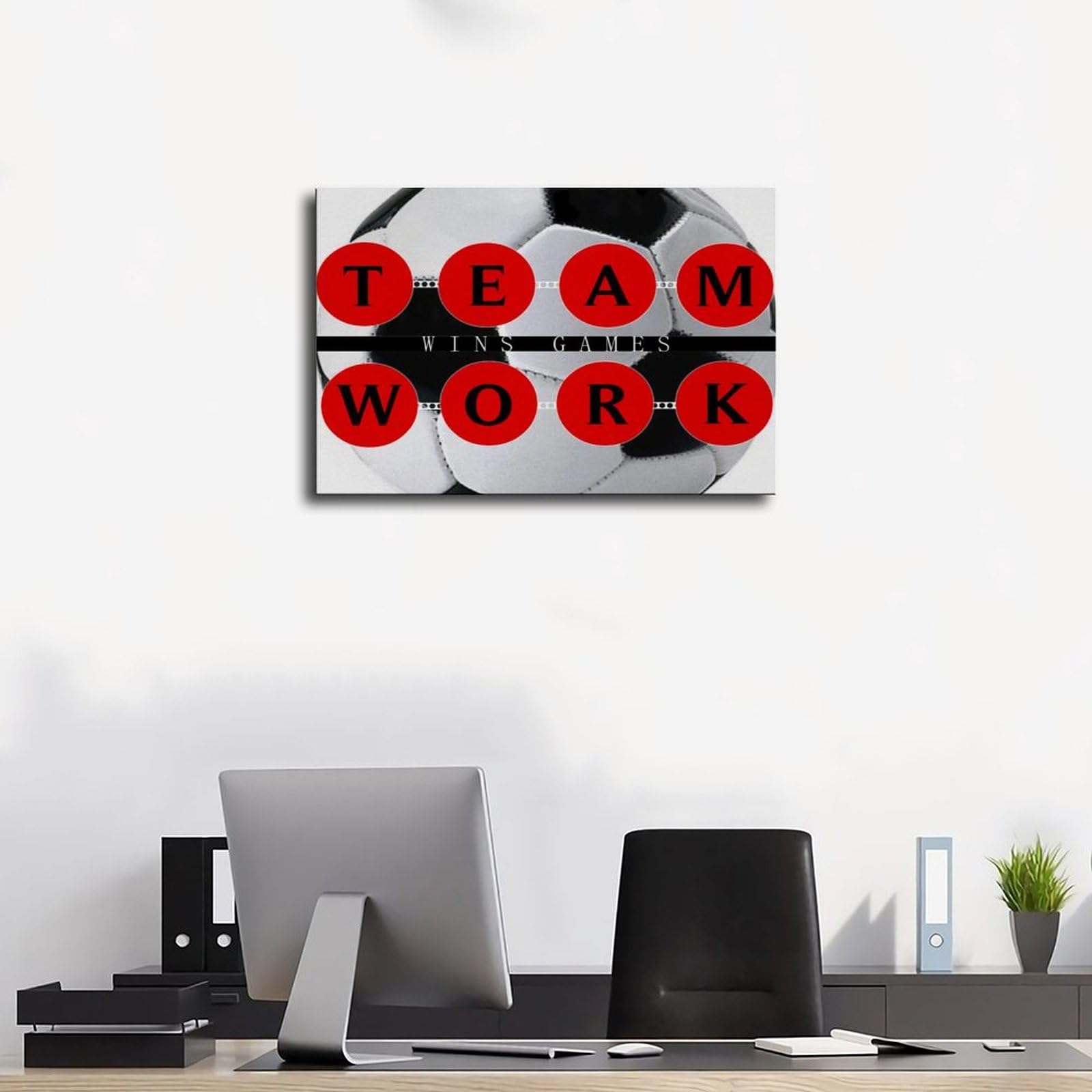 Poster su tela motivazionale con il lavoro di squadra vince partite di calcio, decorazione per camera da letto, ufficio, cucina, regalo, 50 x 75 cm