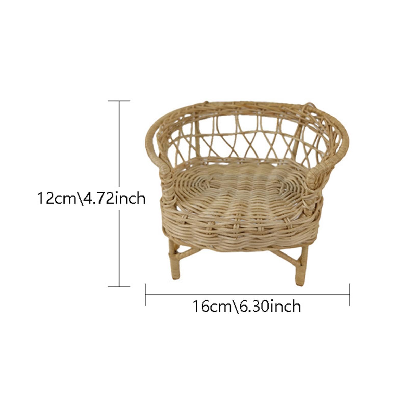 Sedia da Giardino Miniatura Rattan per Casa delle Bambole Accessori Rustici per Arredamento Stanza Ornamento Artigianale Adatta a Amanti del Fai da, 12cmx16cm