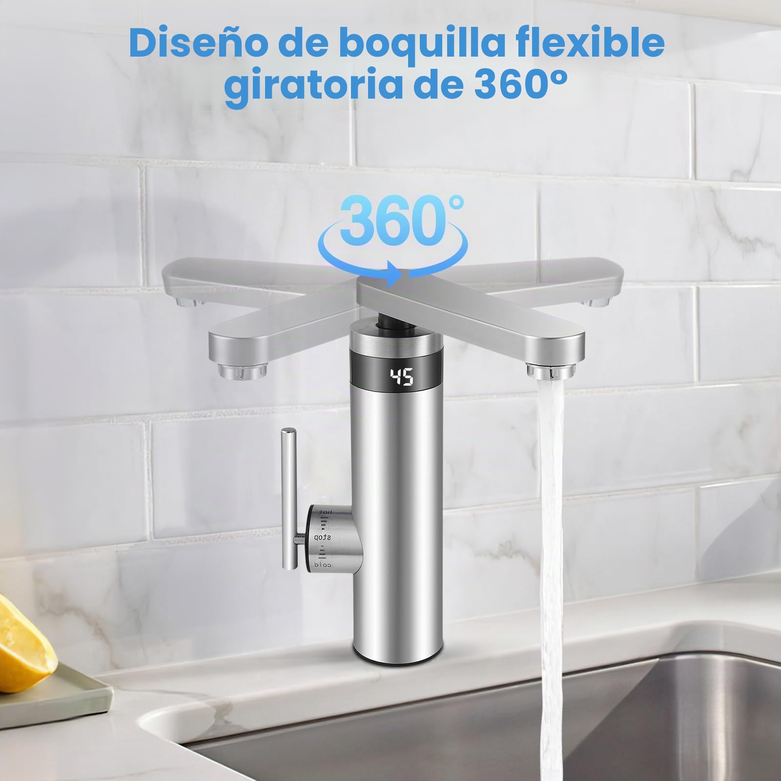 3000 W 230 V grifo de agua eléctrico de paso de acero inoxidable con calentador de agua, grifo de cocina con indicador de temperatura, grifo de agua caliente y fría para cocina y baño