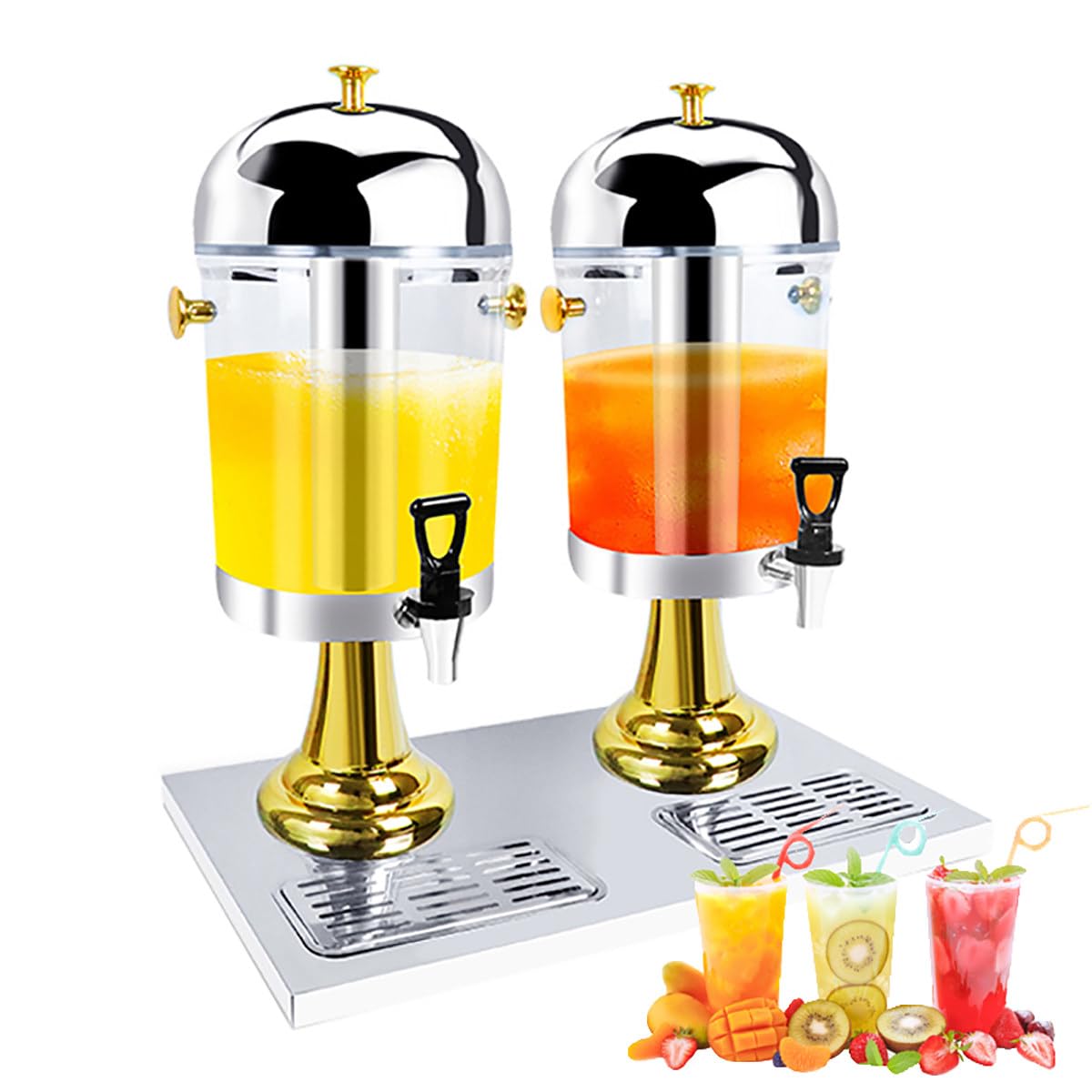 Dispensador de jugo comercial, dispensador de bebidas de acero inoxidable con vidrio transparente, dispensador de cóctel de autoservicio con tapa y soporte para grifo para eventos y restaurantes